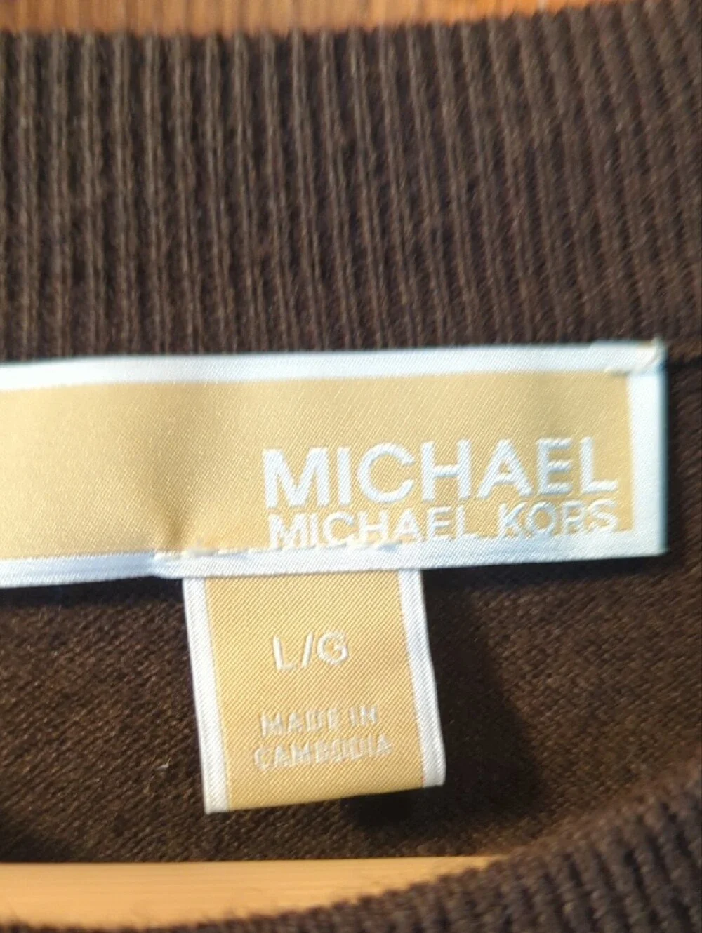 Michael Kors Dark Brown Ribbed Knit Sweater with Shoulder Buttons